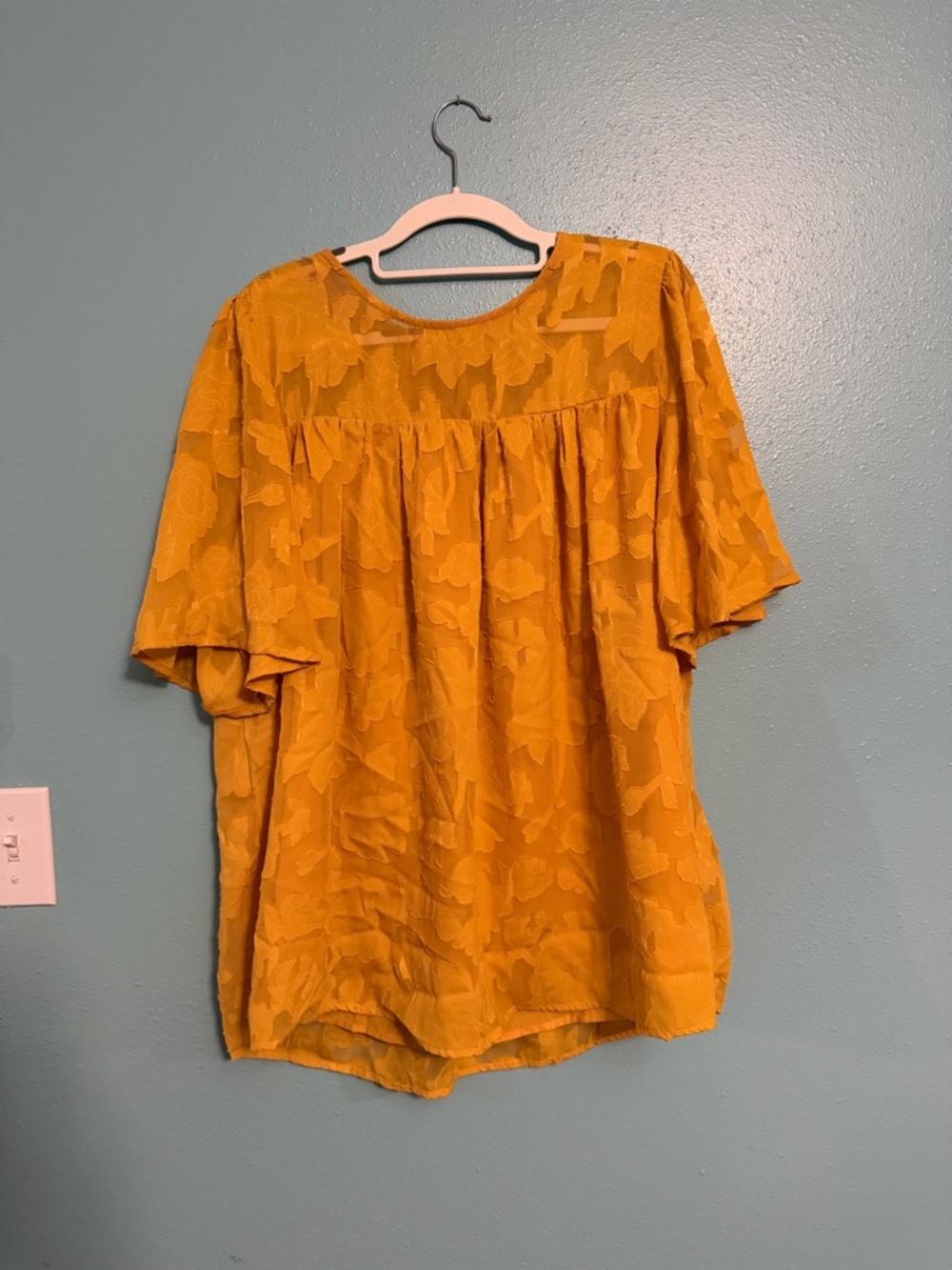 Women's Mustard Yellow Textured Short-Sleeve Blouse